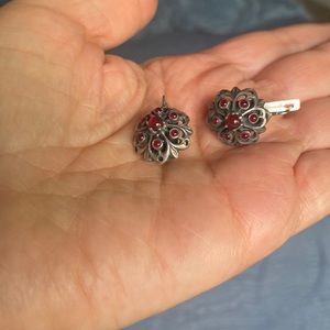 Vintage silver earrings with natural garnet stones, made in Armenia